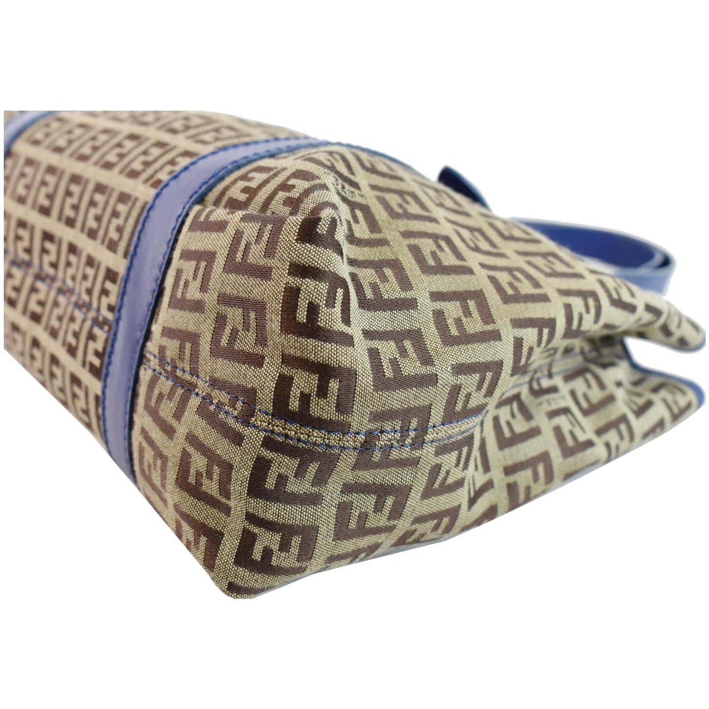 FENDI Zucchino Print Canvas Leather Tote Bag Blue/Brown