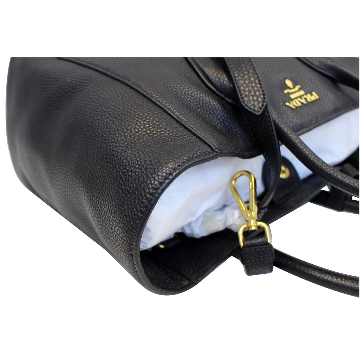 PRADA Vitello Daino Leather Shopping Tote Bag Black