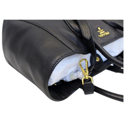 PRADA Vitello Daino Leather Shopping Tote Bag Black