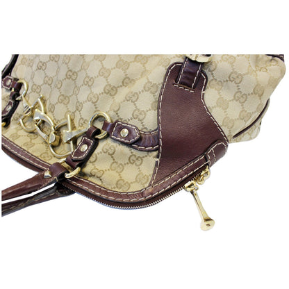 GUCCI Beige GG Canvas Horsebit Nail Medium Boston Bag