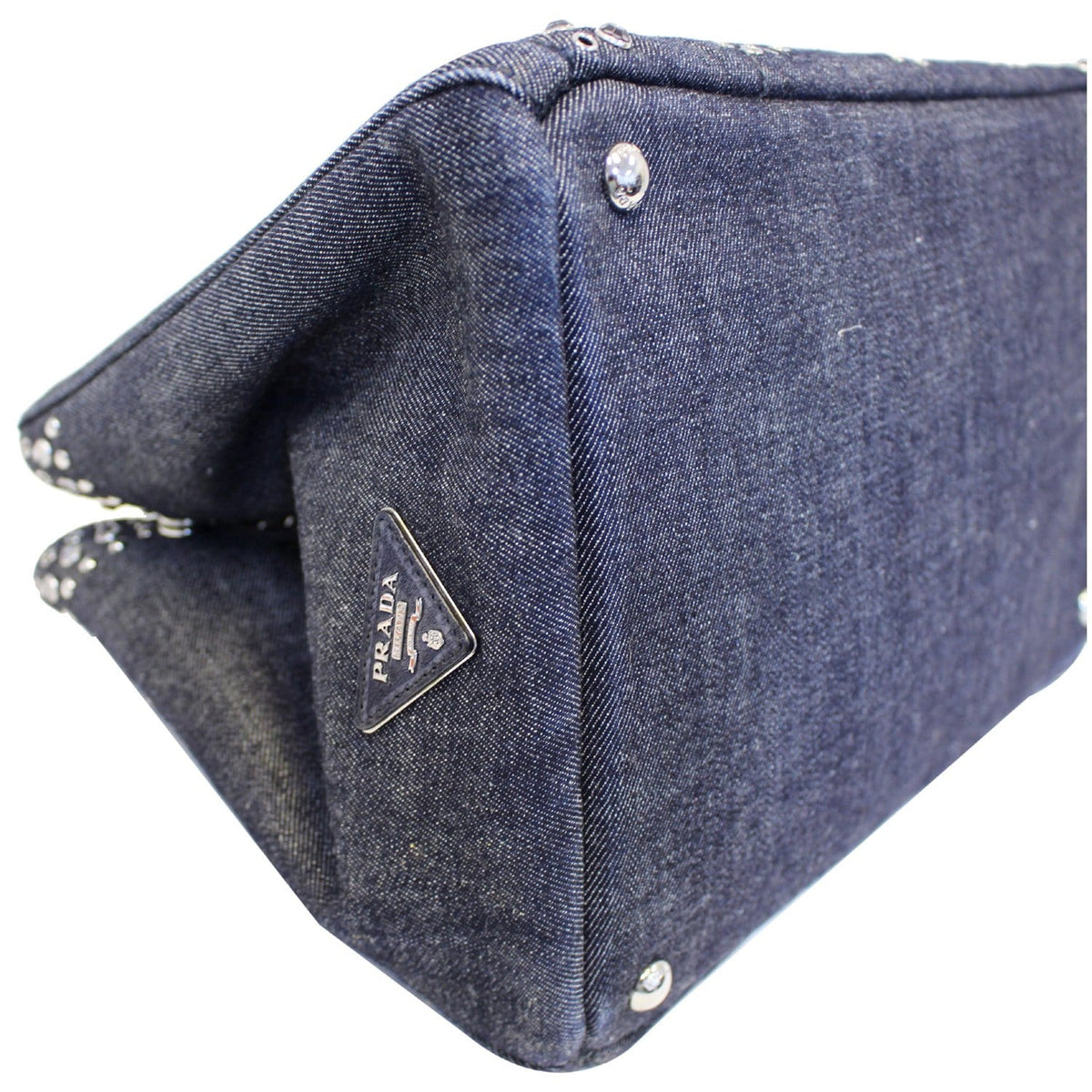 PRADA Canapa Jeweled 2way Tote Bag Denim - Last Call