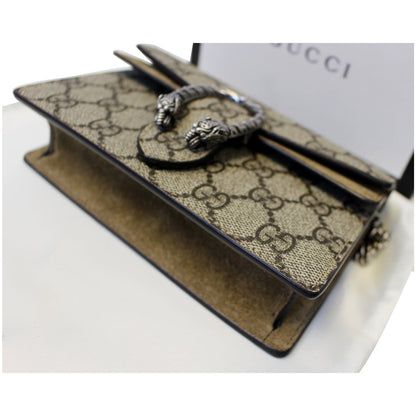 GUCCI Dionysus Super Mini GG Supreme Canvas Shoulder Crossbody Bag Taupe
