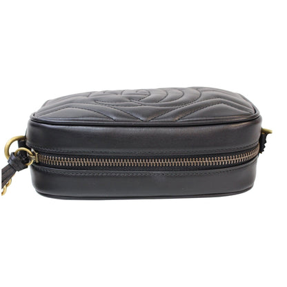 GUCCI GG Marmont Matelasse Mini Leather Crossbody Bag Black 448065