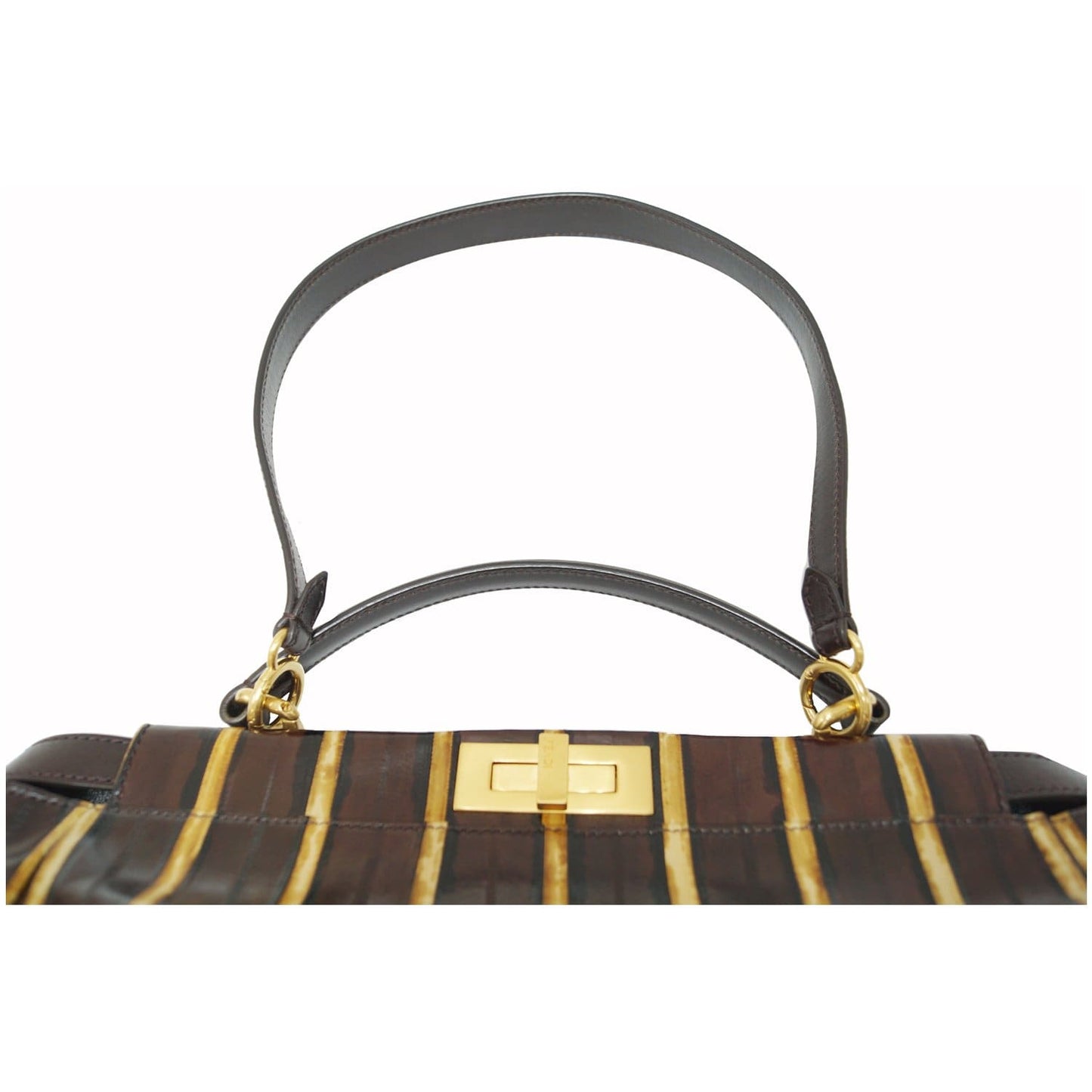 FENDI Peekaboo Striped Eel Skin Leather Shoulder Bag Brown