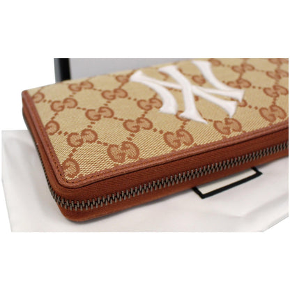 GUCCI Zip Around NY New York Yankees Patch Wallet Brown 547791 - Last Call