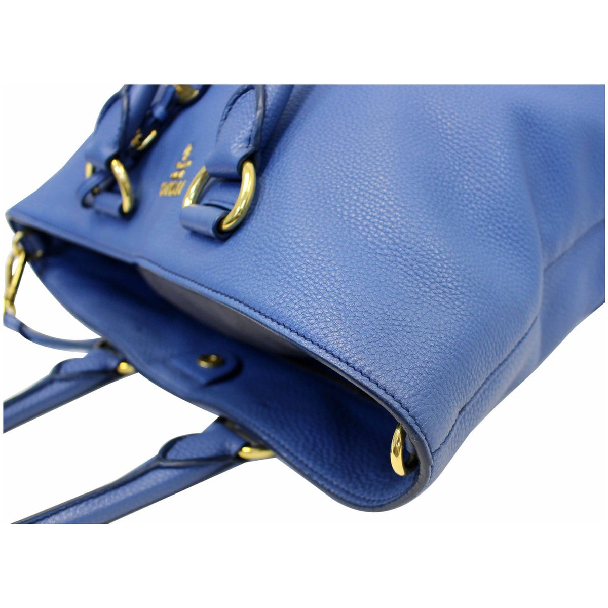 PRADA Vitello Phenix Leather Tote Bag Blue
