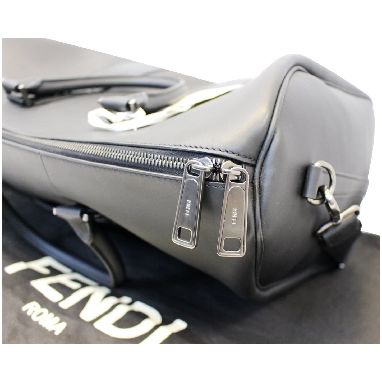 FENDI Black Leather Weekender Satchel Shoulder Bag