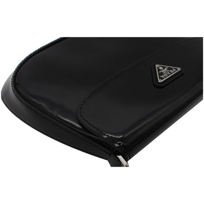 PRADA Cleo Brushed Leather Shoulder Bag Black