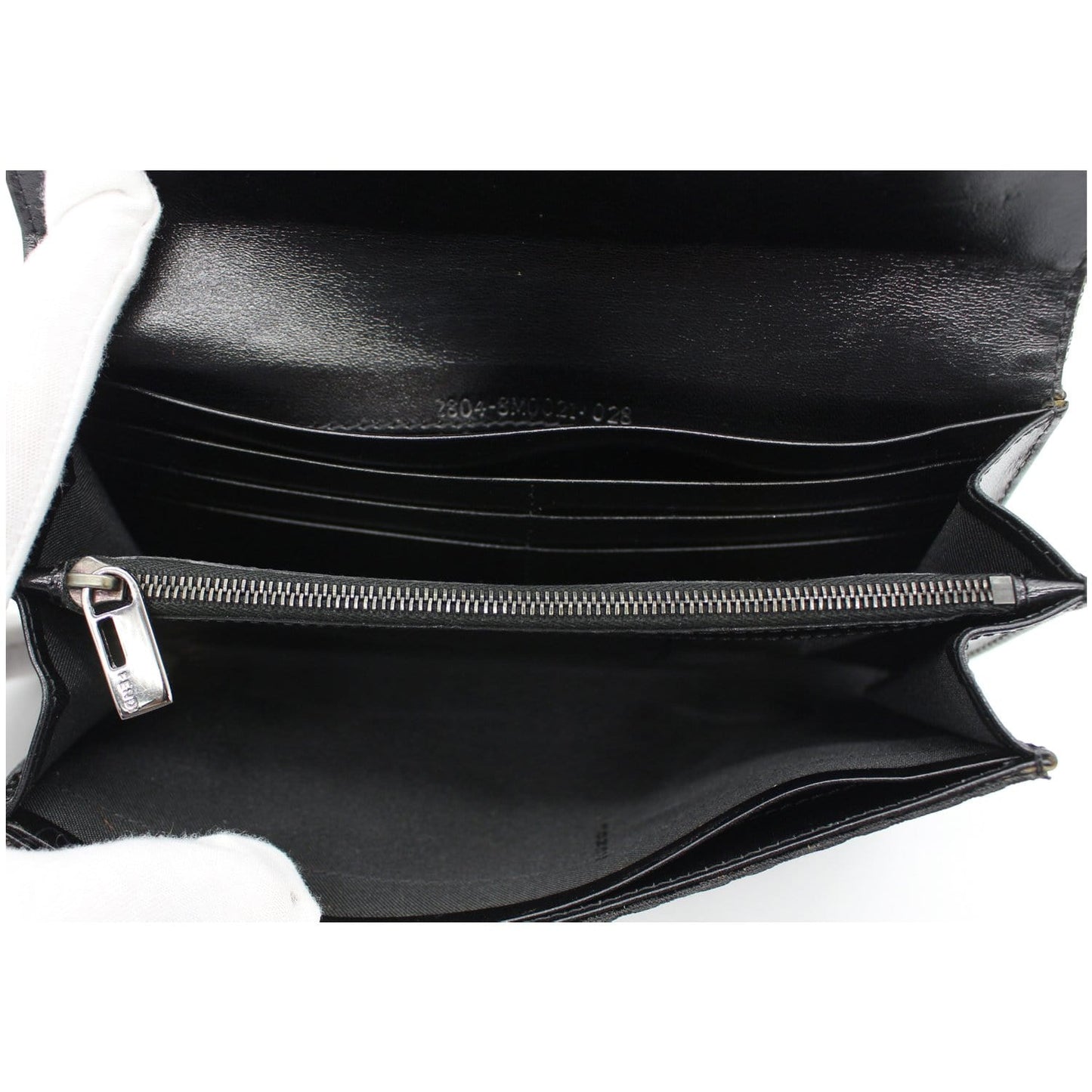 FENDI Zucchino Monogram Canvas Long Bi-Fold Wallet Black