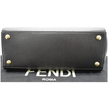 FENDI Petite 2Jours Vitello Leather Elite Tote Shoulder Bag Black