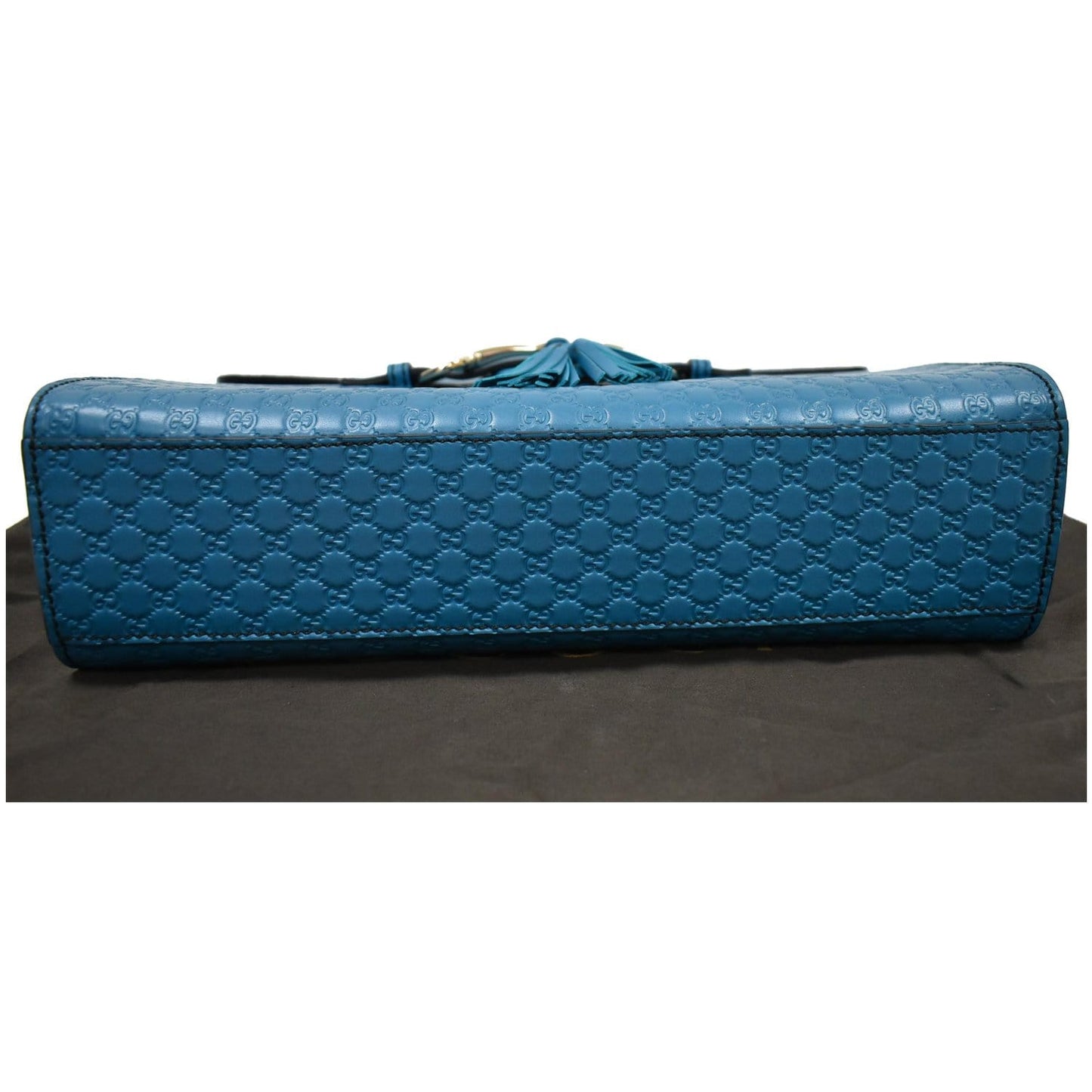 GUCCI Emily Medium GG Guccissima Leather Chain Shoulder Bag Teal