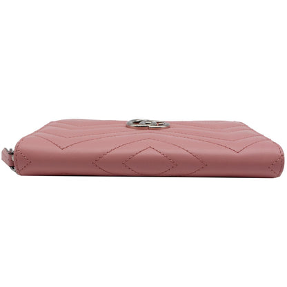 GUCCI Marmont GG Matelasse Leather Zip Around Wallet Pink