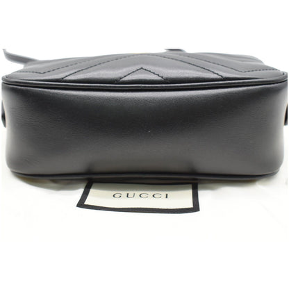 GUCCI GG Marmont Matelasse Mini Leather Crossbody Bag Black 448065