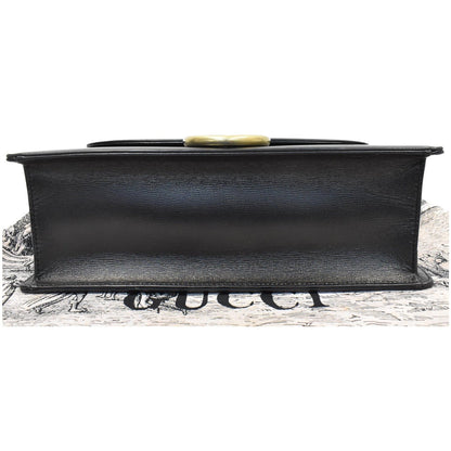 GUCCI Logo Plaque Leather Shoulder Bag Black 589471
