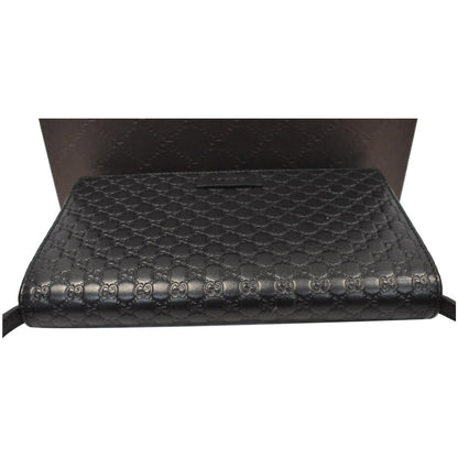 GUCCI GG Micro Guccissima Leather Crossbody Wallet Black 466507