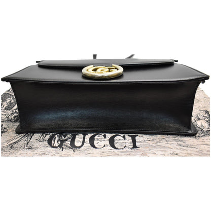 GUCCI Logo Plaque Leather Shoulder Bag Black 589471