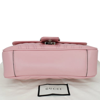 GUCCI GG Marmont Mini Matelassé Leather Shoulder Crossbody Bag Pastel Pink 446744