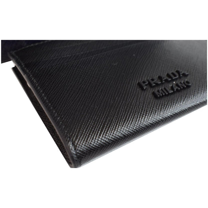 PRADA Smalto Charm Leather Card Case Black
