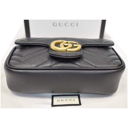 GUCCI GG Marmont Super Mini Leather Crossbody Bag Black 476433