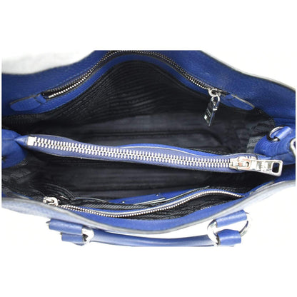 PRADA Vitello Daino Pebbled Leather Tote Bag Blue