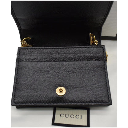 GUCCI Rajah Web Leather Card Case Chain Wallet Black 573790