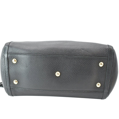 GUCCI Soho Tassel Pebbled Leather Top Handle Crossbody Bag Black 369176