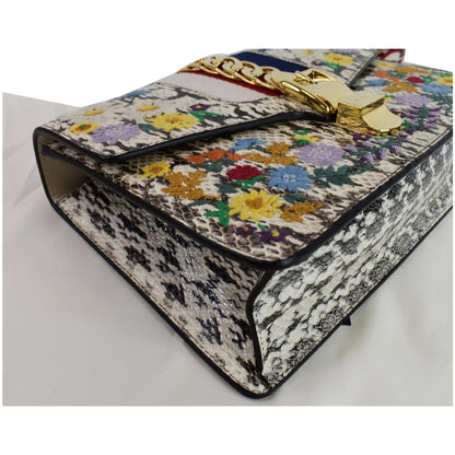 GUCCI Small Sylvie Floral Embroidered Roccia Snakeskin Shoulder Bag Multi 421882 - 25% OFF