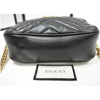 GUCCI GG Marmont Matelasse Mini Leather Crossbody Bag Black 448065