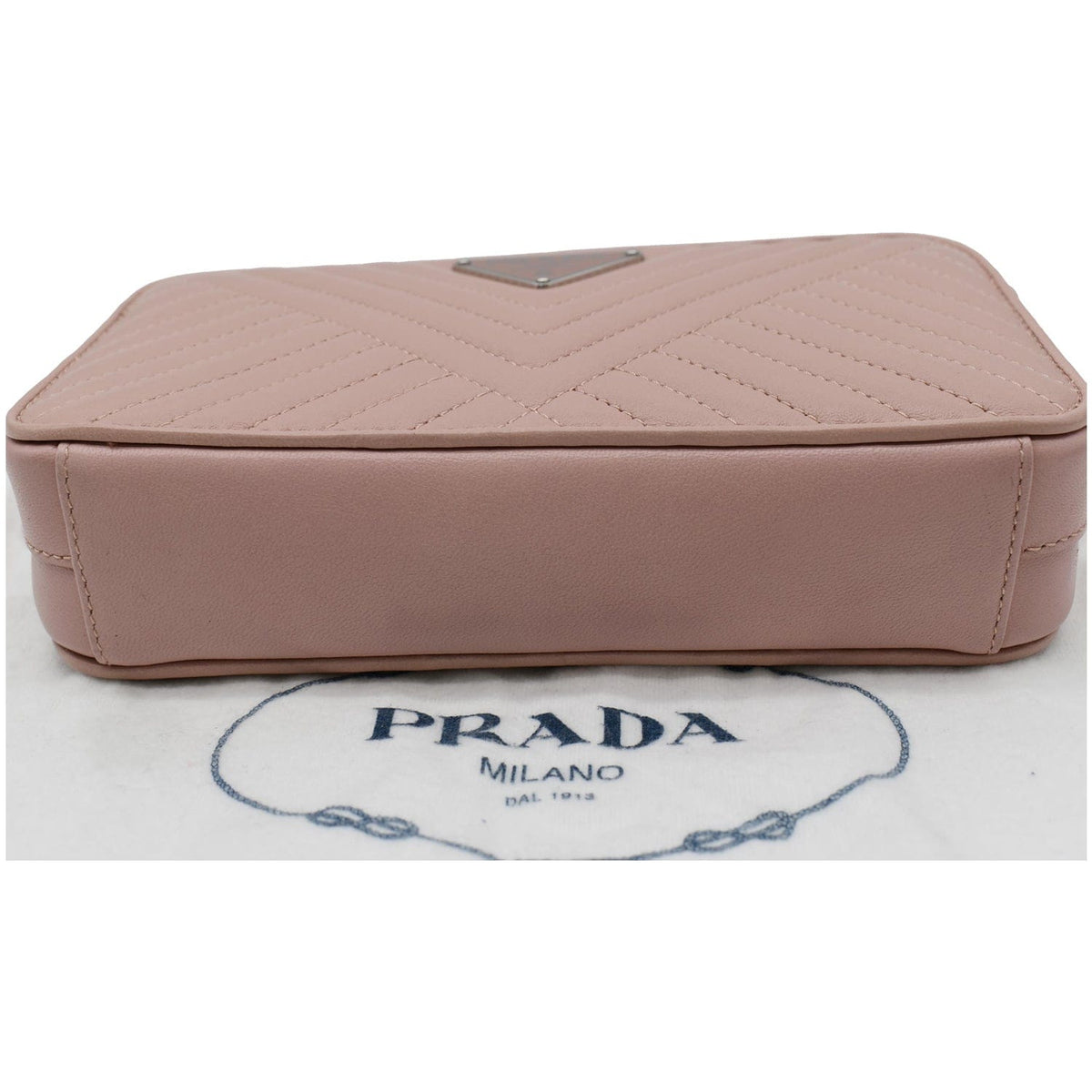 PRADA Nappa Mini Impunture Bandoliera Chain Leather Crossbody Bag Orchidea