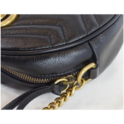 GUCCI GG Marmont Mini Round Leather Crossbody Bag Black 550154