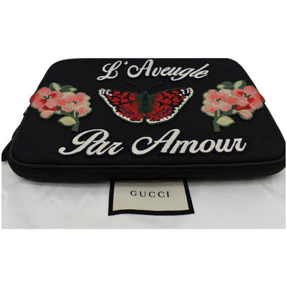 GUCCI Butterfly Techno Embroidered Canvas Tech Case Black 473883