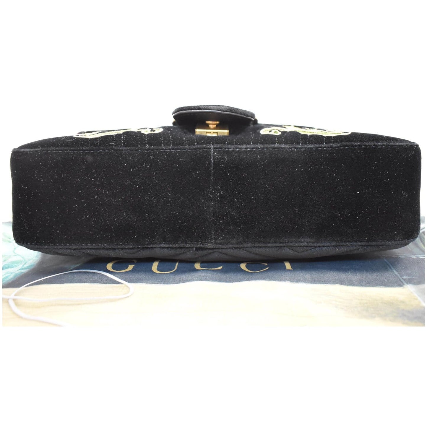 GUCCI Blind For Love Marmont Embroidered Velvet Shoulder Bag Black 443496