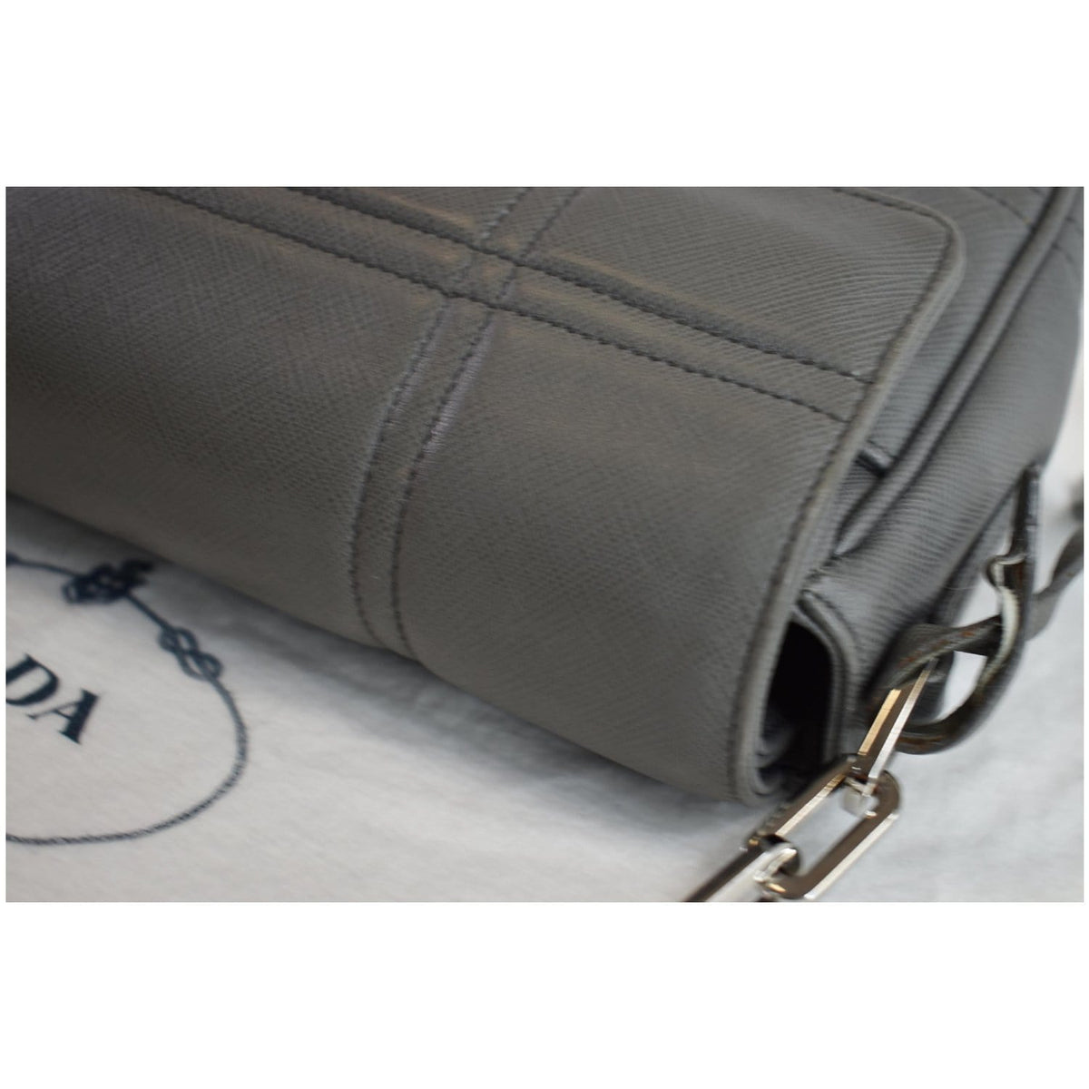 PRADA Saffiano Lux Leather Sound Shoulder Bag Light Grey