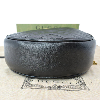 GUCCI GG Marmont Mini Round Leather Crossbody Bag Black 550154
