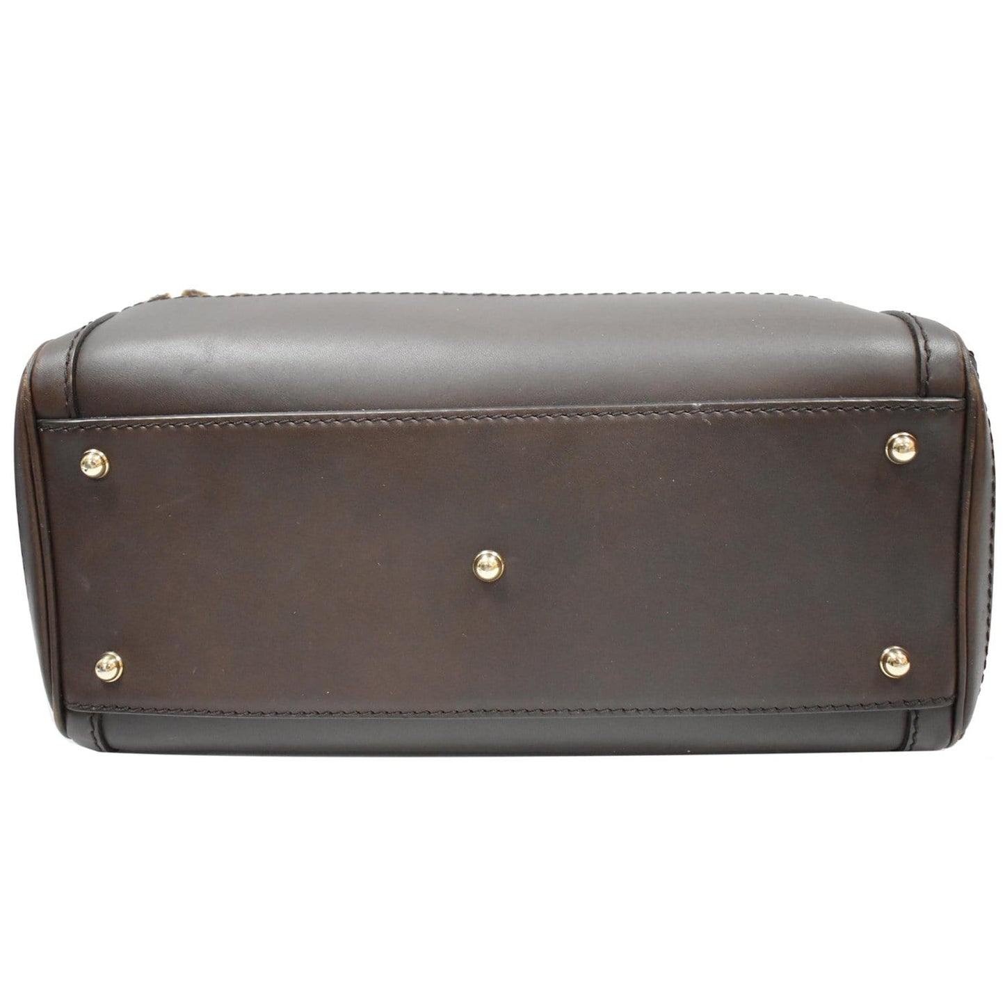 GUCCI Heritage Medium Pony Hair Leopard Print Leather Boston Bag Brown