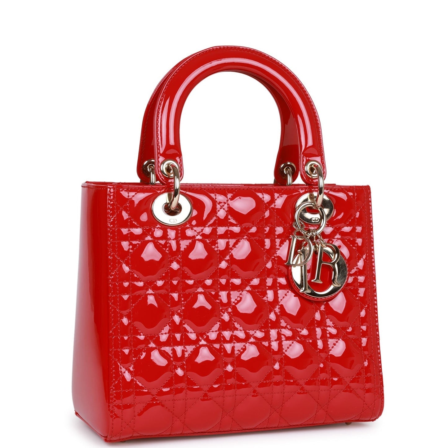 Christian Dior Medium Lady Dior Tote Red Patent Gold Hardware