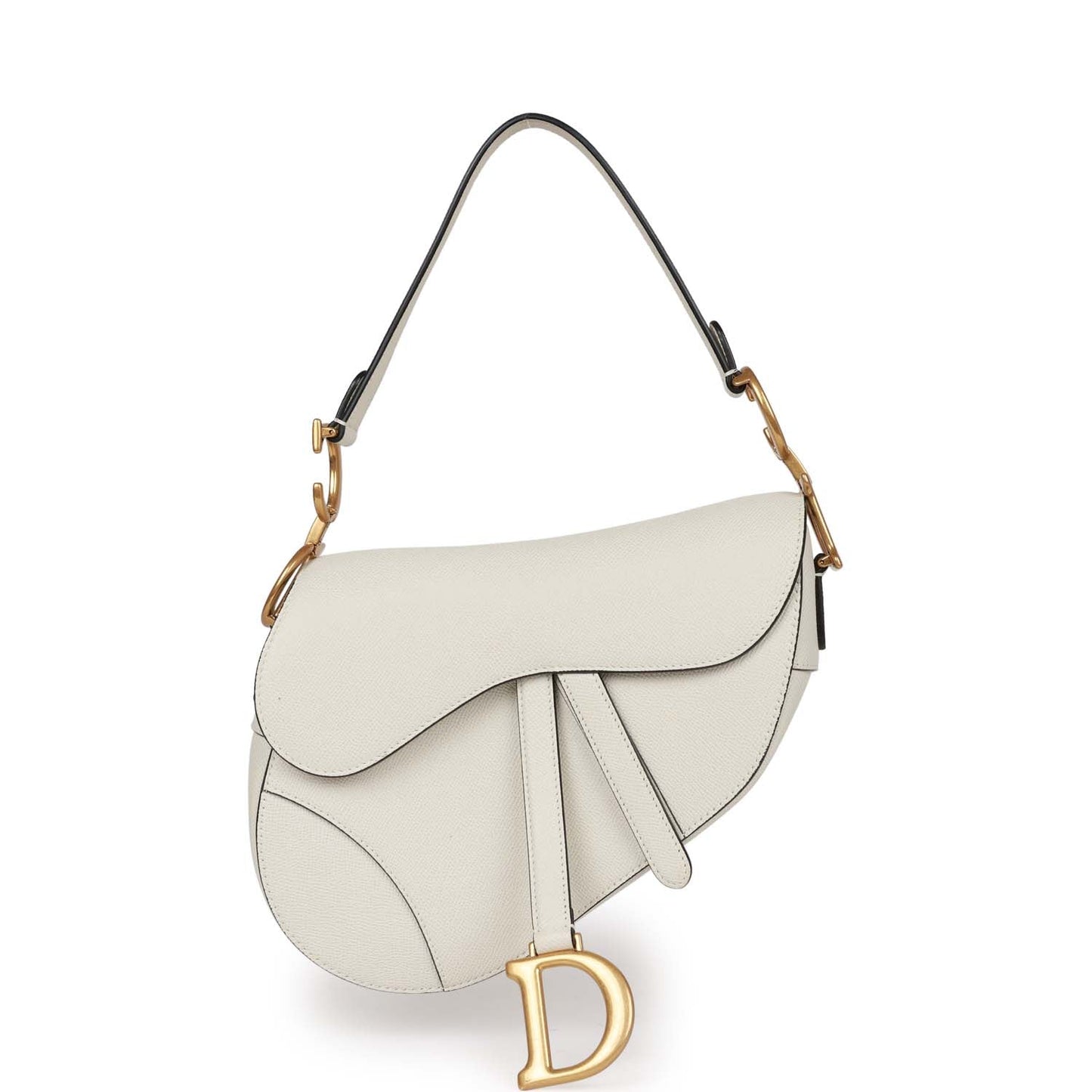 Christian Dior Saddle Bag White Grained Calfskin Gold Hardware