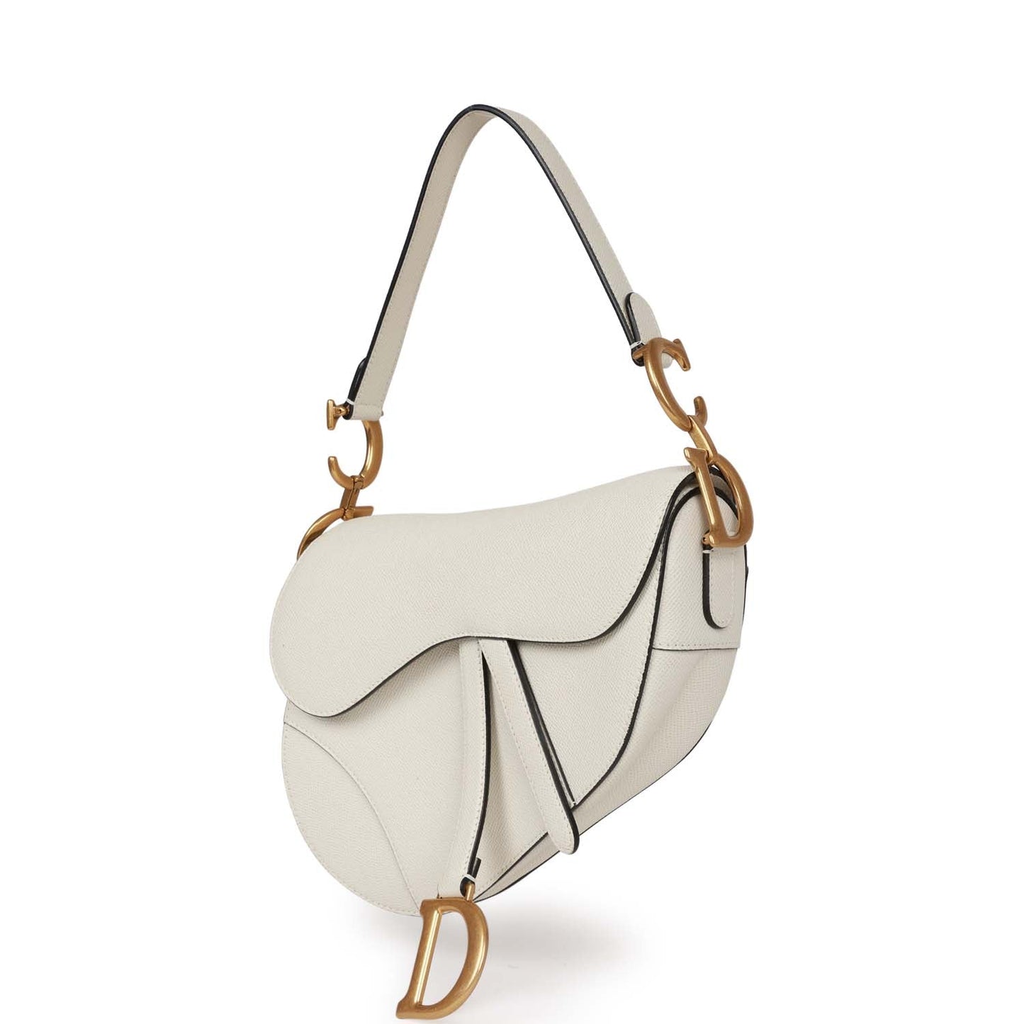 Christian Dior Saddle Bag White Grained Calfskin Gold Hardware