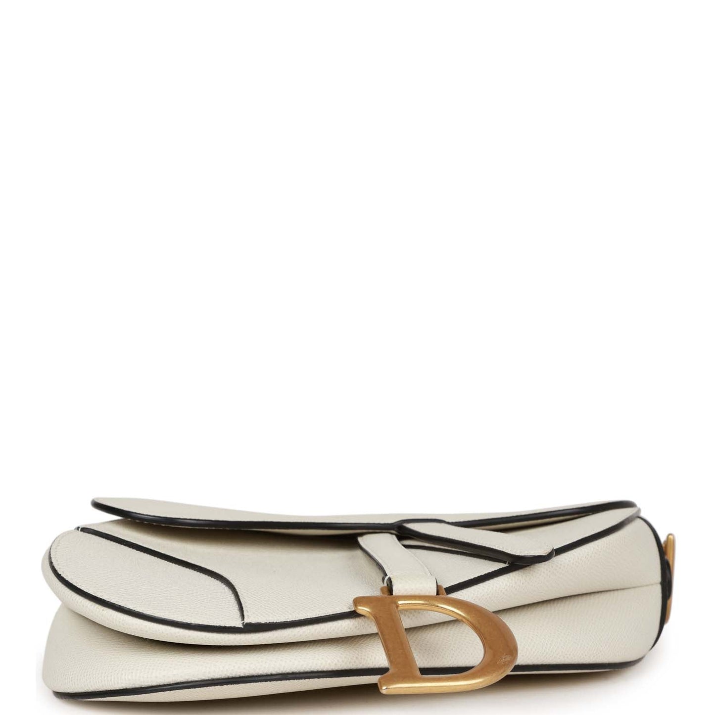 Christian Dior Saddle Bag White Grained Calfskin Gold Hardware