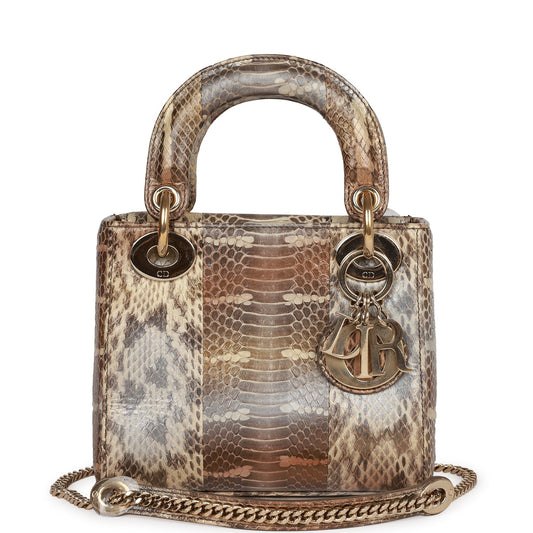 Christian Dior Mini Lady Dior Tote Python Gold Hardware