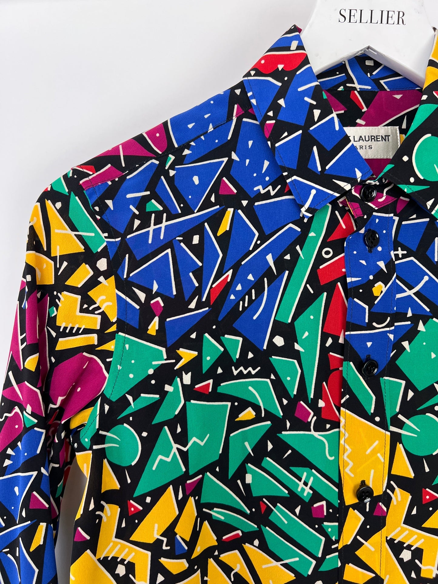 Saint Laurent Multicolour 80's Abstract Printed Long-sleeve Silk Shirt Size FR 34 (UK 6)
