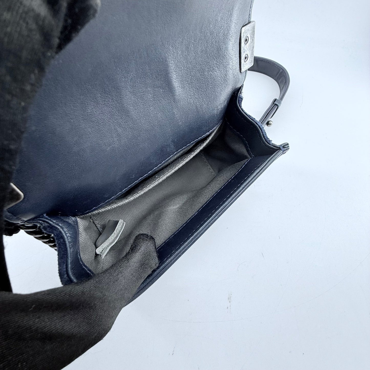 Chanel Navy Blue Velvet Mini Le Boy Bag