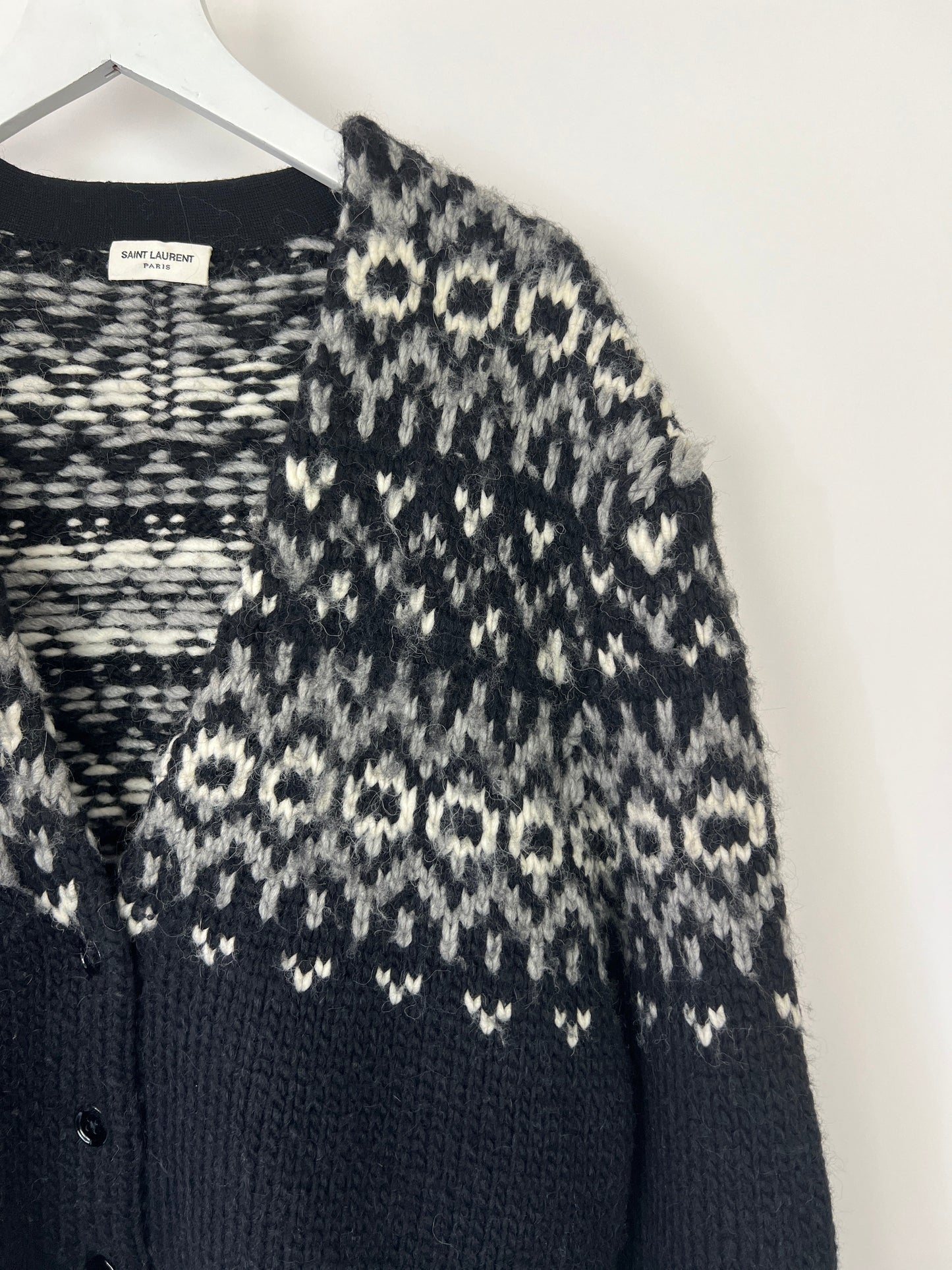 Saint Laurent Black & Grey Knit V-Neck igan Size S (UK 8)