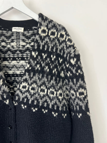 Saint Laurent Black & Grey Knit V-Neck igan Size S (UK 8)