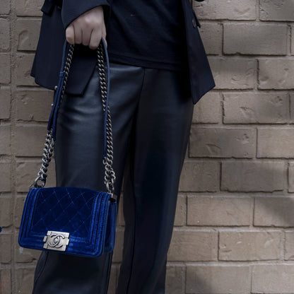 Chanel Navy Blue Velvet Mini Le Boy Bag