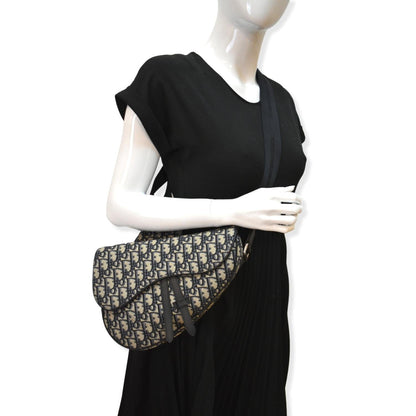 CHRISTIAN DIOR Saddle Oblique Jacquard Crossbody Bag Navy Grey