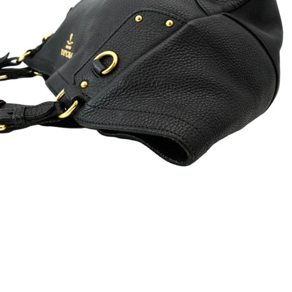 PRADA Vitello Daino Pebbled Leather Tote Bag Black