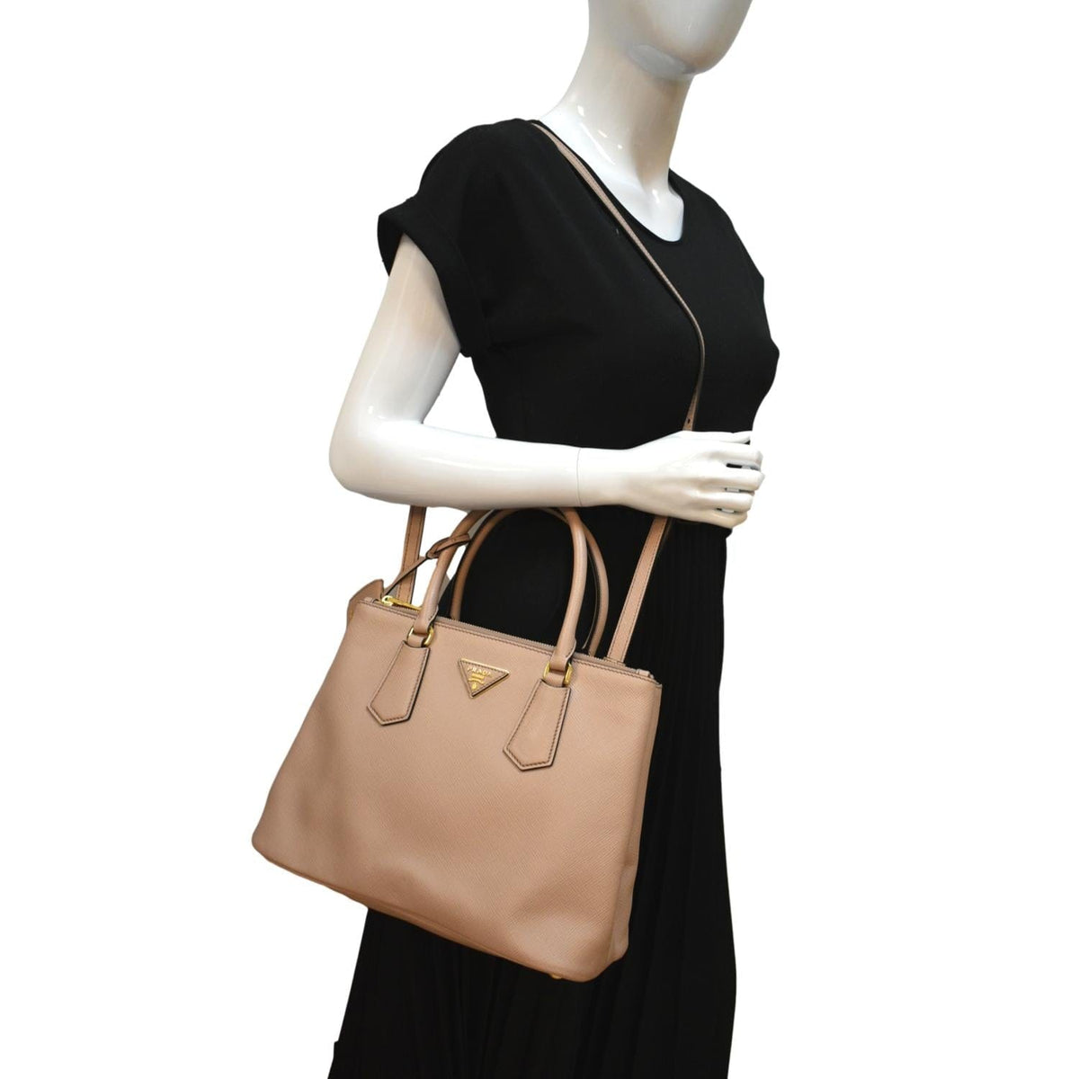 PRADA Double Handle Saffiano Leather Tote Bag Nude Pink