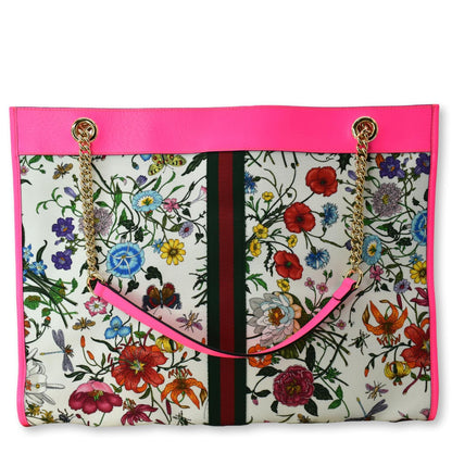 GUCCI Floral Rajah Large Canvas Leather Tote Bag Multicolor 537219
