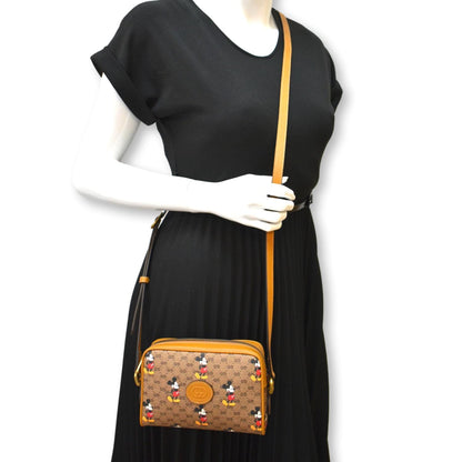GUCCI x Disney Mickey Mouse GG Supreme Coated Canvas Crossbody Bag Brown 602536